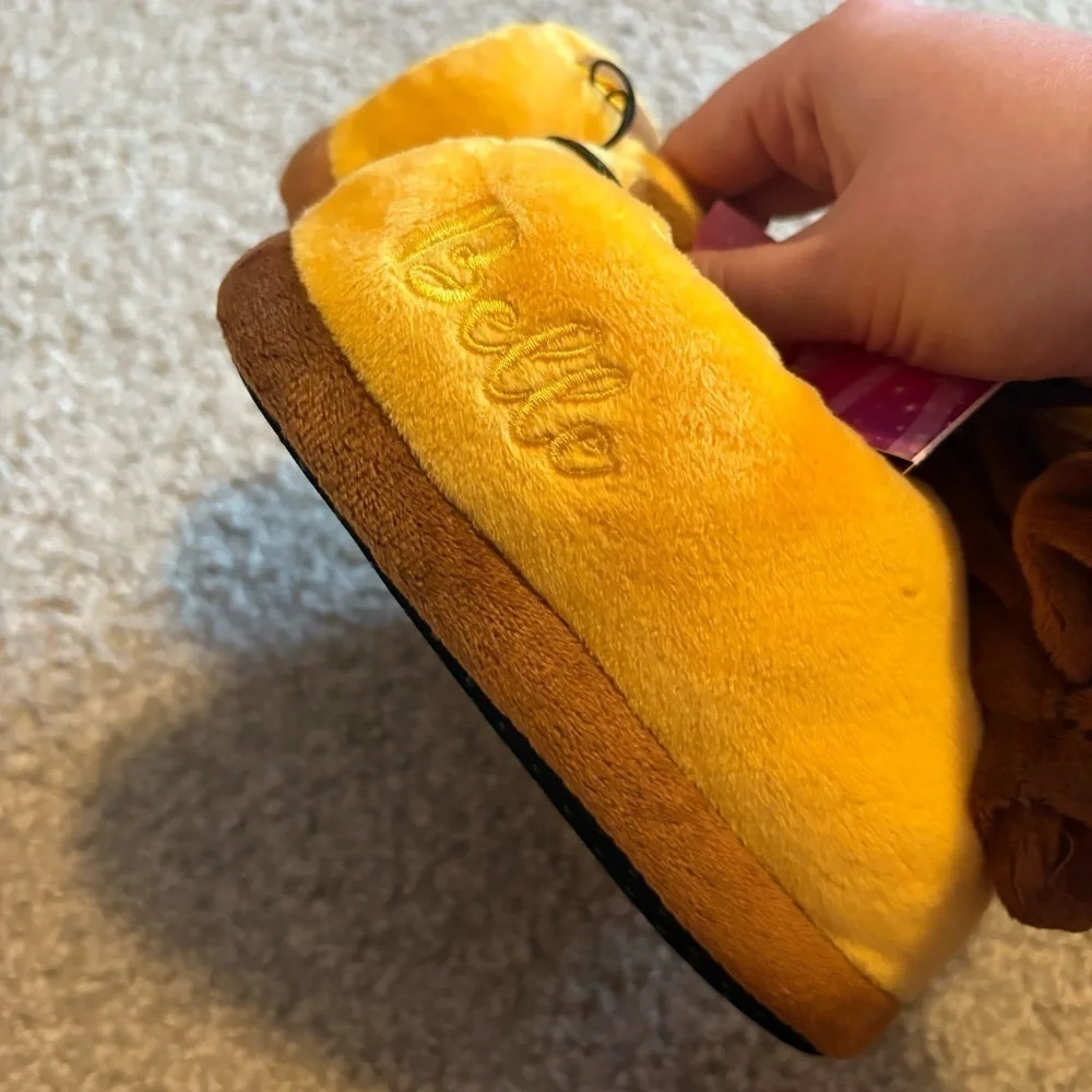 Disney Belle Plush 3D Slippers NEW 7/8 11/12 Girls Toddler Yellow Princess